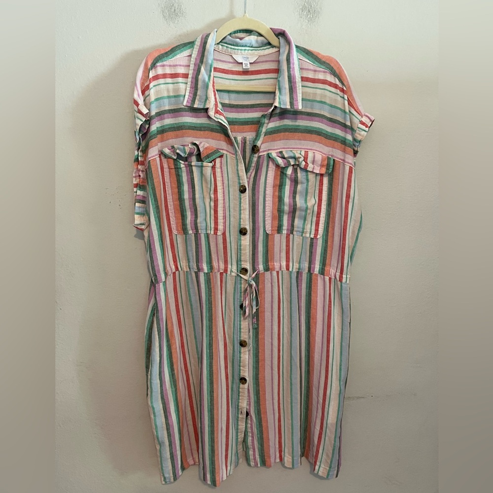 3/$20 Time And Tru Linen Blend Stripe Tie Waist Midi Dress 3XL